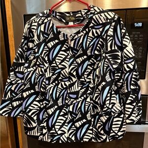 Bob Mackie Abstract Black and White zip up  Jacket  with Blue and Purple Accents